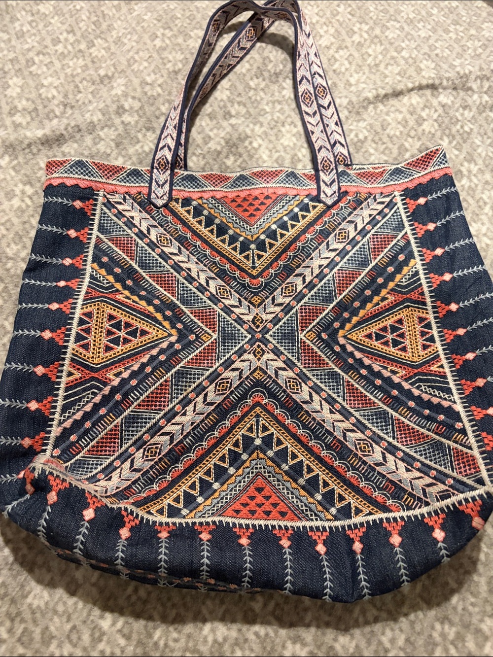 Johnny was workshop Boho Tote Bag with Coral & Mustard Accents